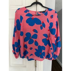 EUC Mister Zimi Daisy Top Pink Blue Red Sz US 2 Australian Brand Boutique Floral